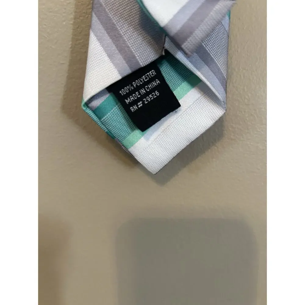 George Boys' Polyester Striped Clip-On Neck Tie Multi 2.5 x 13” Gray Green